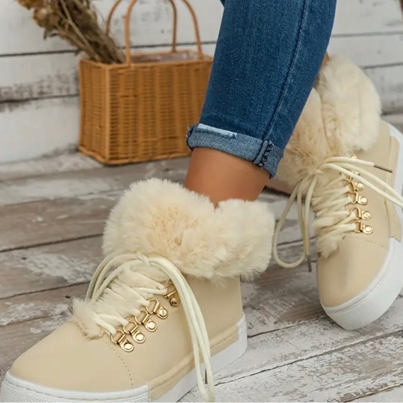 New Warm Faux Fur Trim Women's Casual Lace Up Flat Snow Ankle Boots Shoes Size 9 - Picture 10 of 11